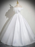 Ndyad White Satin Long Prom Dress, White Long Formal Dress HZ1024