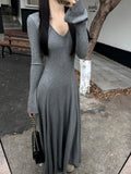 Ndyad style V-neck long-sleeved knitted dress HZ1024