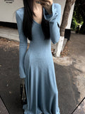 Ndyad style V-neck long-sleeved knitted dress HZ1024