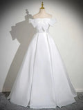Ndyad White Satin Long Prom Dress, White Long Formal Dress HZ1024
