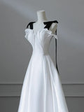 Ndyad Satin White Long Prom Dress, White Long Formal Dress HZ1024