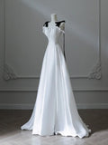 Ndyad Satin White Long Prom Dress, White Long Formal Dress HZ1024
