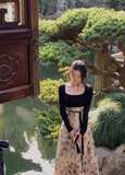 Ndyad Chinese style printed knitted patchwork cheongsam long skirt HZ1024