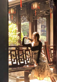 Ndyad Chinese style printed knitted patchwork cheongsam long skirt HZ1024