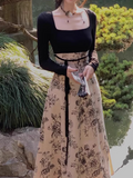 Ndyad Chinese style printed knitted patchwork cheongsam long skirt HZ1024