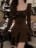 Ndyad Tea Break Square Neck Ruffled Skirt Dress HZ1024