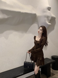 Ndyad Tea Break Square Neck Ruffled Skirt Dress HZ1024