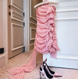 Ndyad Pink Strapless Bodycon Chiffon Short Prom Dresses Party Dress HZ1024