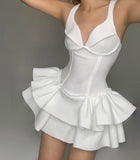 Ndyad White V-neck A-Line Short Party Dresses Cute Birthday Dress HZ1024