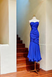Ndyad Klein Blue Strapless Mermaid Chiffon Long Prom Dresses Unique Birthday Evening Gowns HZ1024