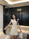 Ndyad Break French Lace Embroidery Floral Ruffle Dress HZ1024