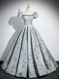 Ndyad Satin Gray Blue Long Prom Dress, Gray Blue Long Formal Dress HZ1024