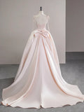 Ndyad Satin Pink Champagne Long Prom Dress, Pink Champagne Long Evening Dress HZ1024