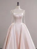 Ndyad Satin Pink Champagne Long Prom Dress, Pink Champagne Long Evening Dress HZ1024