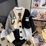 Ndyad patchwork loose knitted cardigan HZ1024