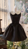 Ndyad Black A-line Satin Beading Short Birthday Dress Daily Evening Dress HZ1024