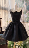 Ndyad Black A-line Satin Beading Short Birthday Dress Daily Evening Dress HZ1024