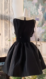 Ndyad Black A-line Satin Beading Short Birthday Dress Daily Evening Dress HZ1024