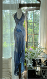 Ndyad Green Halter Sheath Beaded Chiffon Long Prom Dresses Elegant Green Evening Gowns HZ1024