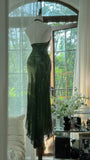 Ndyad Green Halter Sheath Beaded Chiffon Long Prom Dresses Elegant Green Evening Gowns HZ1024