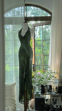Ndyad Green Halter Sheath Beaded Chiffon Long Prom Dresses Elegant Green Evening Gowns HZ1024