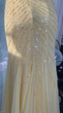 Ndyad Butter Yellow V-neck Mermaid Tulle Beaded Long Prom Dresses Vintage Evening Dress with Open Back HZ1024