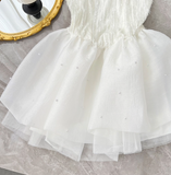 Ndyad White Spaghetti Straps A-Line Tulle Beaded Short Prom Dresses Sweet 16 Dresses HZ1024