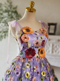 Ndyad Tulle Lace Short Prom Dress, Purple Homecoming Dress HZ1024