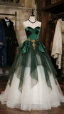 Ndyad Dark Fairytale Green Sweetheart Neck Satin Tulle Ball Gown Quinceanera Dresses, Sweet 16 Dress HZ1024
