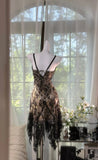 Ndyad Black Spaghetti Straps A-Line Lace Beaded Short Prom Dresses Vintage Evening Dresses HZ1024