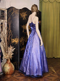 Ndyad Spaghetti Straps Purple Satin Long Prom Dresses Vintage Evening Dresses with Beading HZ1024