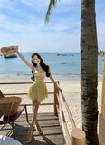 Ndyad Yellow A-Line Tulle Strapless Beach Holiday Short Dress HZ1024