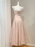 Ndyad Pink Spaghetti Strap A-Line Satin Long Prom Dresses, Sweet 16 Dress HZ1024