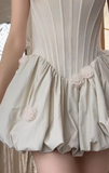 Ndyad Off-the-shoulder A-Line Bustier Satin Short Homecoming Dress, Sweet Party Dress HZ1024