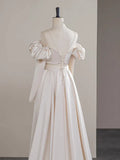 Ndyad Two Pieces Satin Champagne Long Prom Dress, Champagne Long Formal Dress HZ1024