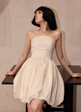 Ndyad White Strapless A-Line Short Homecoming Dress Birthday Dress HZ1024