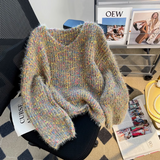 Ndyad colorful V-neck lantern sleeve sweater HZ1024