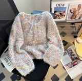 Ndyad colorful V-neck lantern sleeve sweater HZ1024