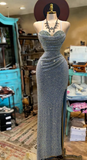 Ndyad Sweetheart Neck Sheath Sequin Evening Gowns Slit Long Prom Dresses HZ1024