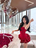 Ndyad Red Strapless Party Dress Bodycon Short Birthday Outfit Homecoming Dress HZ1024