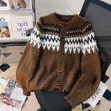 Ndyad Horn Button Fair Isle Thick Knit Cardigan HZ1024
