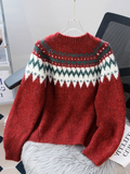Ndyad Horn Button Fair Isle Thick Knit Cardigan HZ1024