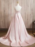 Ndyad Satin Beads Pink Long Prom Dress, Pink Long Formal Dress HZ1024
