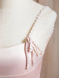 Ndyad Satin Beads Pink Long Prom Dress, Pink Long Formal Dress HZ1024