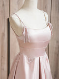 Ndyad Satin Beads Pink Long Prom Dress, Pink Long Formal Dress HZ1024