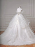 Ndyad White Sweetheart Neck Wedding Dress Long Ball Gowns Tulle Beaded Quinceanera Dress Bridal Gown HZ1024