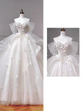 Ndyad White Sweetheart Neck Wedding Dress Long Ball Gowns Tulle Beaded Quinceanera Dress Bridal Gown HZ1024
