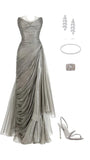 Ndyad Grey Sheath Evening Gowns Crawl Chiffon Formal Dresses Elegant 23rd Birthday Outfit HZ1024