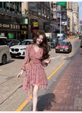 Ndyad pink floral V-neck long-sleeved dress HZ1024