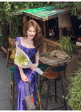 Ndyad Slim Tea Lace Square Neck Ruffle Edge Floral Dress HZ1024